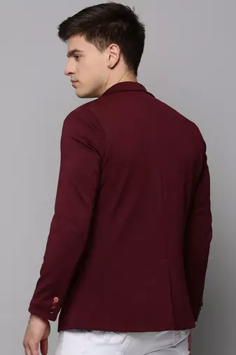 Men's Notched Lapel Solid Burgundy Open Front Blazer