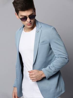 SHOWOFF Men's Notched Lapel Solid Blue Open Front Blazer 1