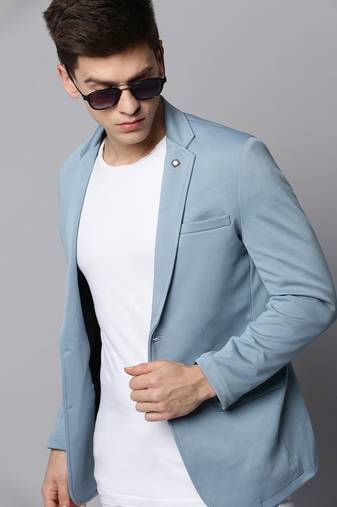 SHOWOFF Men's Notched Lapel Solid Blue Open Front Blazer
