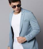 SHOWOFF Men's Notched Lapel Solid Blue Open Front Blazer