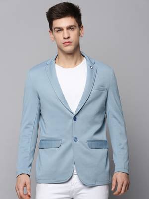 SHOWOFF Men's Notched Lapel Solid Blue Open Front Blazer 2