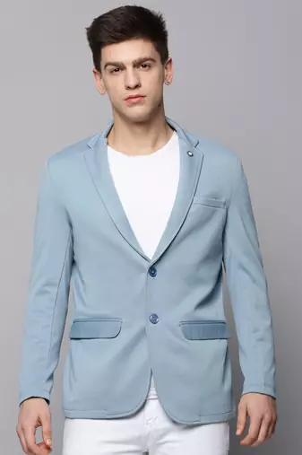 SHOWOFF Men's Notched Lapel Solid Blue Open Front Blazer