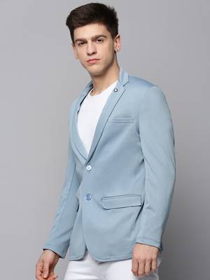 SHOWOFF Men's Notched Lapel Solid Blue Open Front Blazer 3