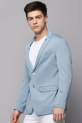 SHOWOFF Men's Notched Lapel Solid Blue Open Front Blazer