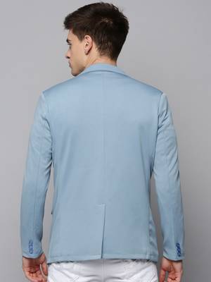 SHOWOFF Men's Notched Lapel Solid Blue Open Front Blazer 4