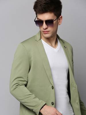 SHOWOFF Men's Notched Lapel Solid Sea Green Open Front Blazer 1