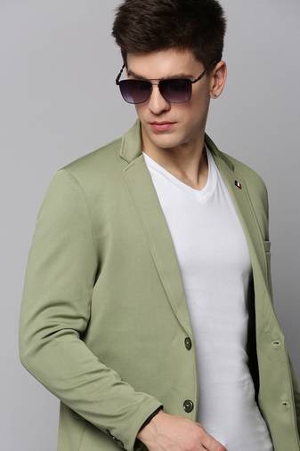 SHOWOFF Men's Notched Lapel Solid Sea Green Open Front Blazer