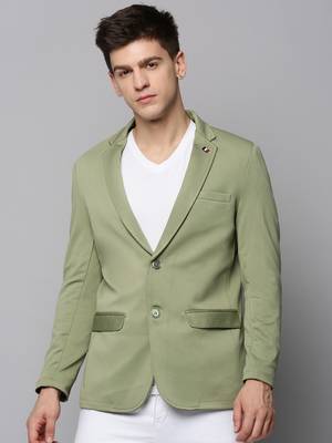 SHOWOFF Men's Notched Lapel Solid Sea Green Open Front Blazer 2