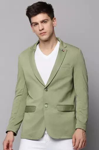 SHOWOFF Men's Notched Lapel Solid Sea Green Open Front Blazer
