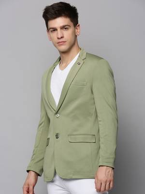 SHOWOFF Men's Notched Lapel Solid Sea Green Open Front Blazer 3
