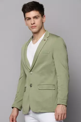 SHOWOFF Men's Notched Lapel Solid Sea Green Open Front Blazer