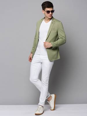 SHOWOFF Men's Notched Lapel Solid Sea Green Open Front Blazer 5