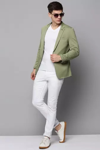 SHOWOFF Men's Notched Lapel Solid Sea Green Open Front Blazer