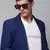 Men's Notched Lapel Solid Blue Open Front Blazer