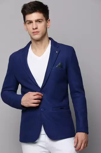 Men's Notched Lapel Solid Blue Open Front Blazer