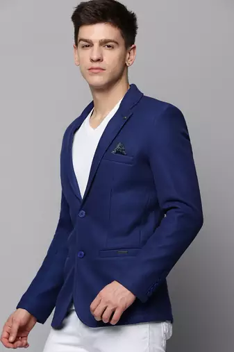 Men's Notched Lapel Solid Blue Open Front Blazer