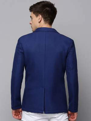 Men's Notched Lapel Solid Blue Open Front Blazer 4