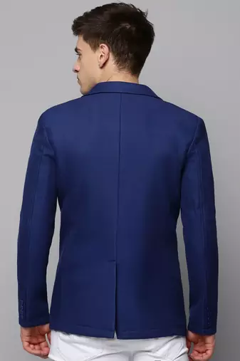 Men's Notched Lapel Solid Blue Open Front Blazer