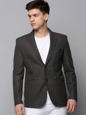 Men's Notched Lapel Solid Grey Open Front Blazer 2