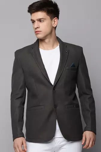 Men's Notched Lapel Solid Grey Open Front Blazer