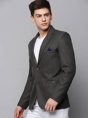 Men's Notched Lapel Solid Grey Open Front Blazer 3