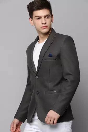 Men's Notched Lapel Solid Grey Open Front Blazer