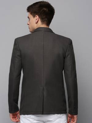 Men's Notched Lapel Solid Grey Open Front Blazer 4