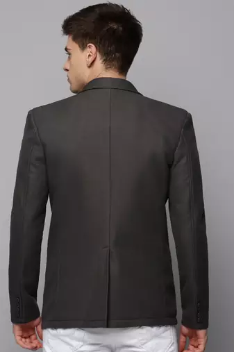Men's Notched Lapel Solid Grey Open Front Blazer