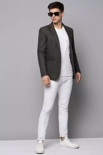 Men's Notched Lapel Solid Grey Open Front Blazer