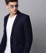 SHOWOFF Men's Notched Lapel Solid Navy Blue Open Front Blazer