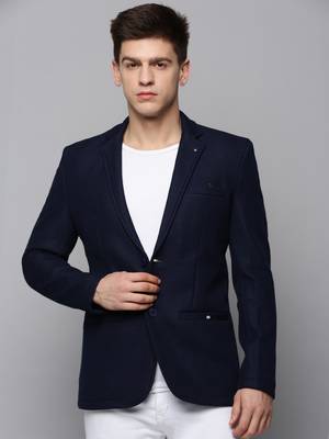 SHOWOFF Men's Notched Lapel Solid Navy Blue Open Front Blazer 2