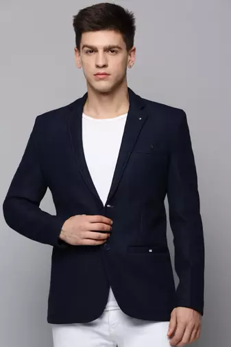 SHOWOFF Men's Notched Lapel Solid Navy Blue Open Front Blazer
