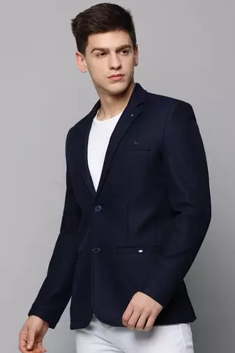 SHOWOFF Men's Notched Lapel Solid Navy Blue Open Front Blazer