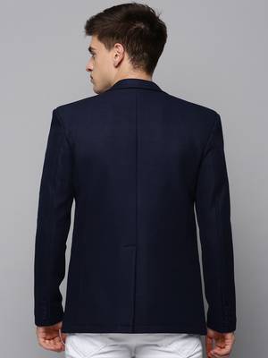 SHOWOFF Men's Notched Lapel Solid Navy Blue Open Front Blazer 4