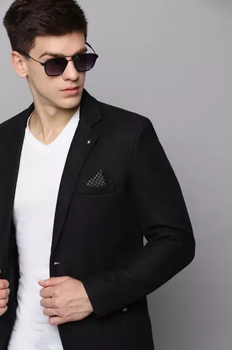 Men's Notched Lapel Solid Black Open Front Blazer