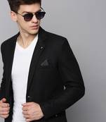 Men's Notched Lapel Solid Black Open Front Blazer