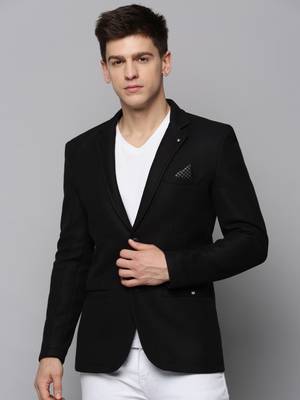 Men's Notched Lapel Solid Black Open Front Blazer 2