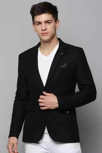 Men's Notched Lapel Solid Black Open Front Blazer