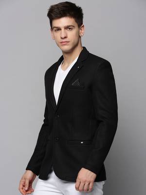 Men's Notched Lapel Solid Black Open Front Blazer 3