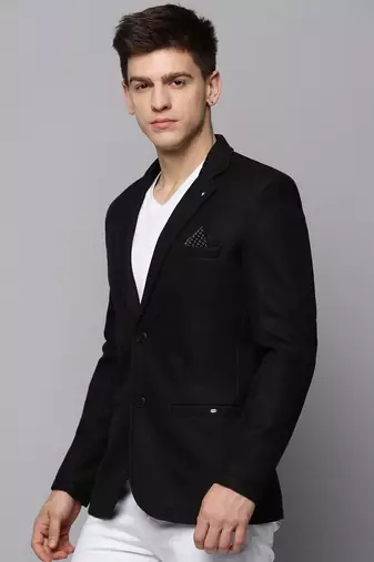 Men's Notched Lapel Solid Black Open Front Blazer