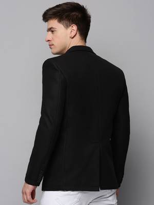 Men's Notched Lapel Solid Black Open Front Blazer 4