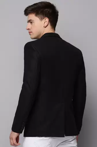 Men's Notched Lapel Solid Black Open Front Blazer
