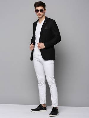 Men's Notched Lapel Solid Black Open Front Blazer 5