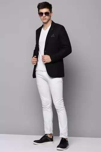 Men's Notched Lapel Solid Black Open Front Blazer