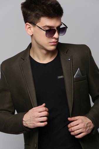 SHOWOFF Men's Notched Lapel Solid Olive Open Front Blazer