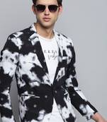 SHOWOFF Men's Printed Notched Lapel Black Single-Breasted Blazer
