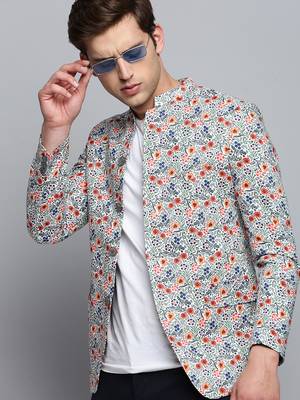 Men's Printed Mandarin Collar Multi Bandhgala Blazer 1