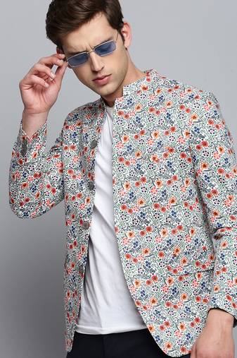 Men's Printed Mandarin Collar Multi Bandhgala Blazer