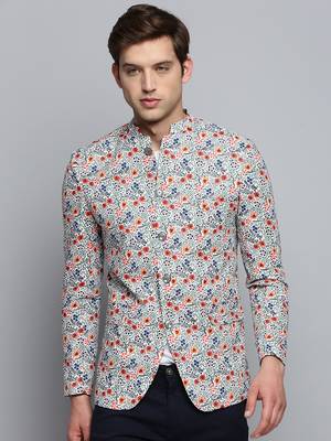 Men's Printed Mandarin Collar Multi Bandhgala Blazer 2