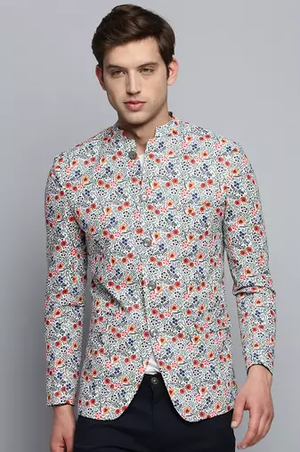 Men's Printed Mandarin Collar Multi Bandhgala Blazer